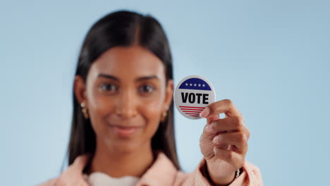 hand, woman and badge for vote