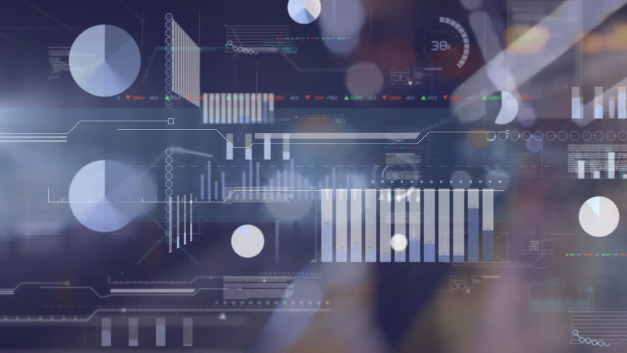 animación del procesamiento de datos en gráficos y gráficos sobre la calle de la ciudad de bokeh por la noche