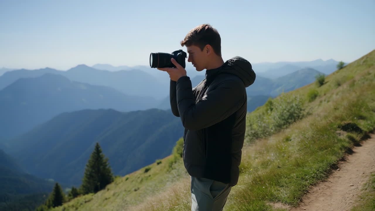 Photographer taking photos in the mountains