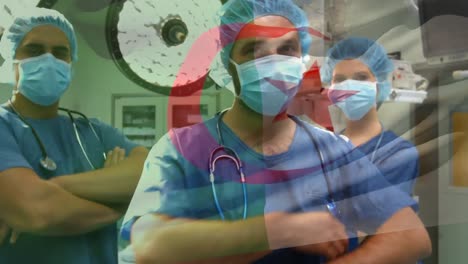 Animation-of-flag-of-algeria-waving-over-surgeons-in-operating-theatre