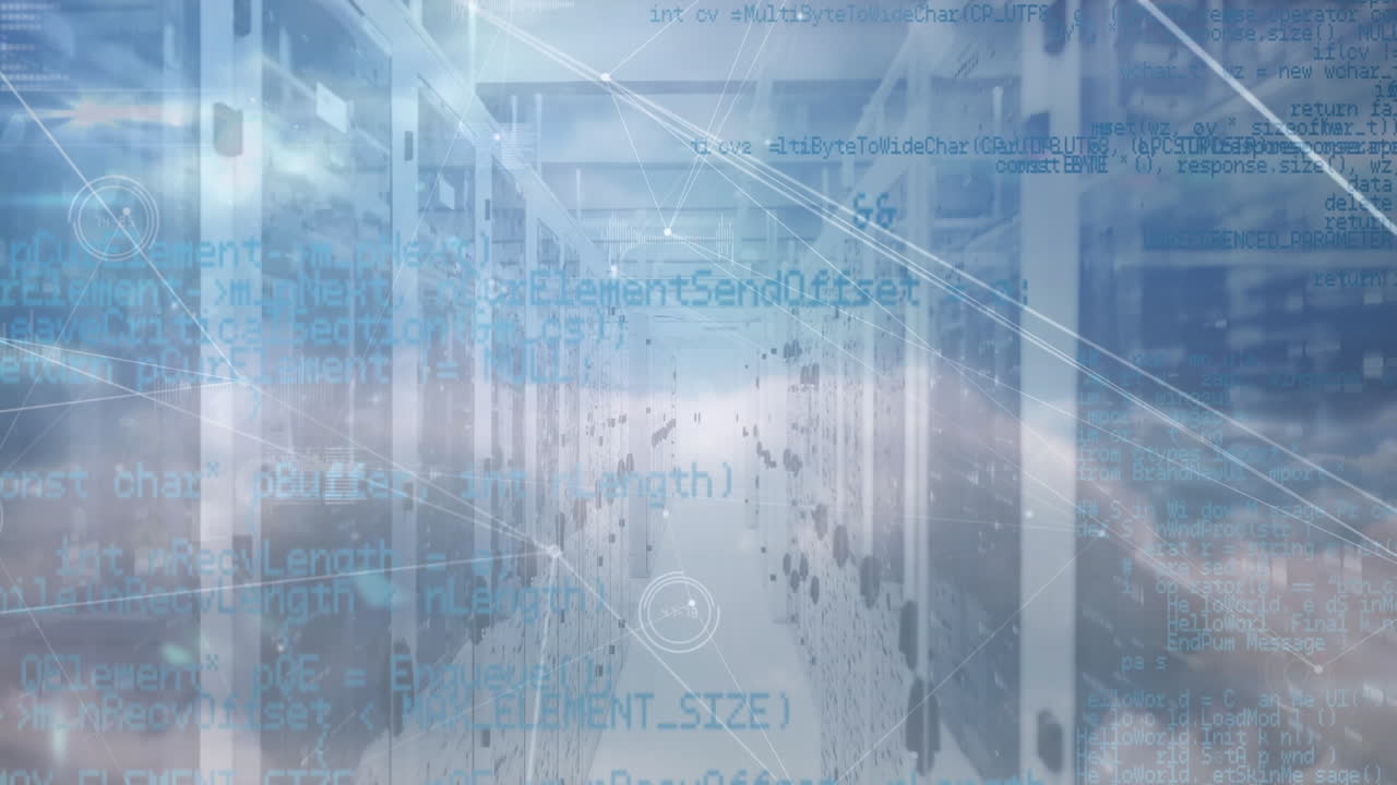 연결 네트워크, 클라우드 및 서버를 통한 데이터의 애니메이션