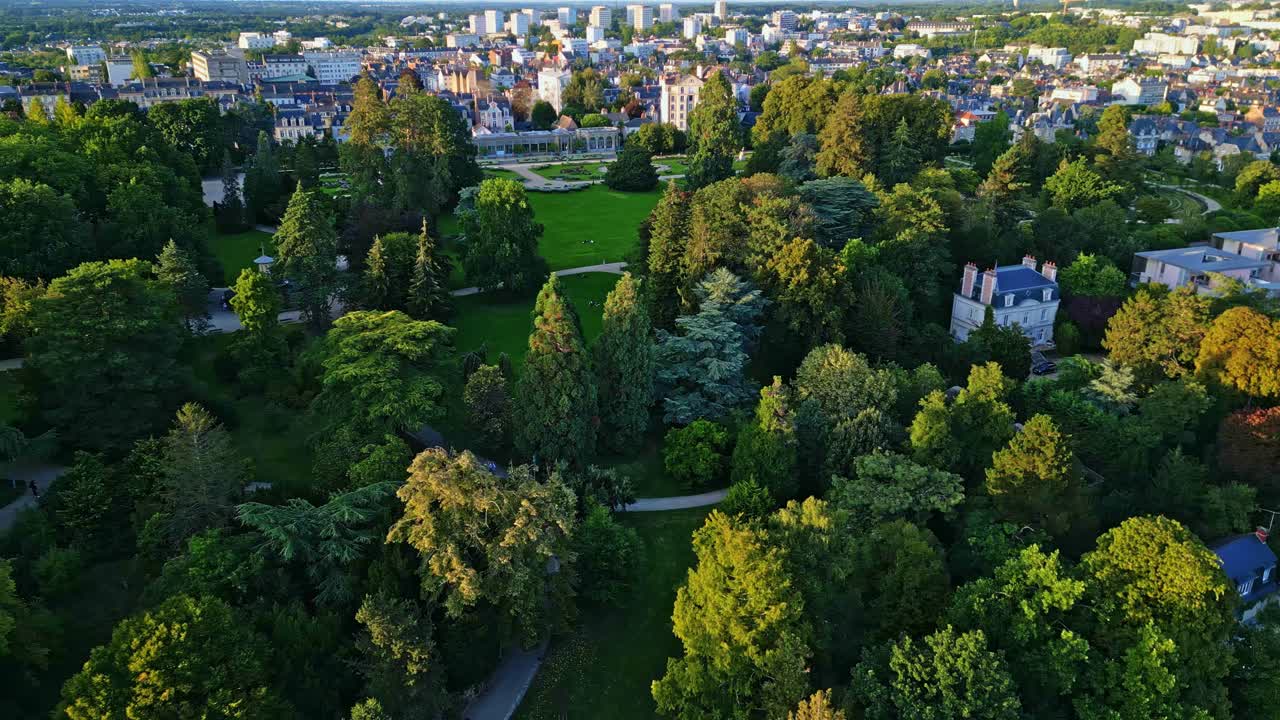 Thabor Park, Rennes in Brittany, France. Aerial sideways