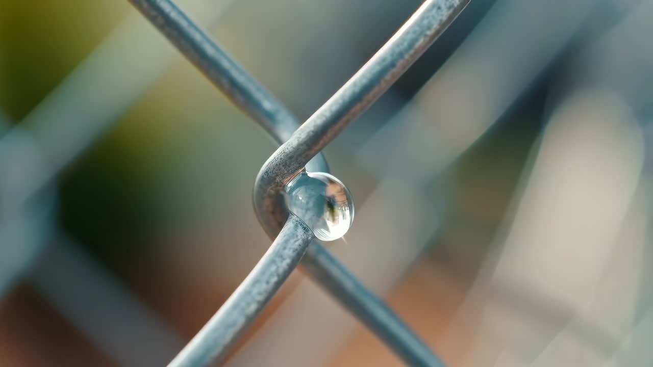 Water Droplet on Chain Link Fence Wire