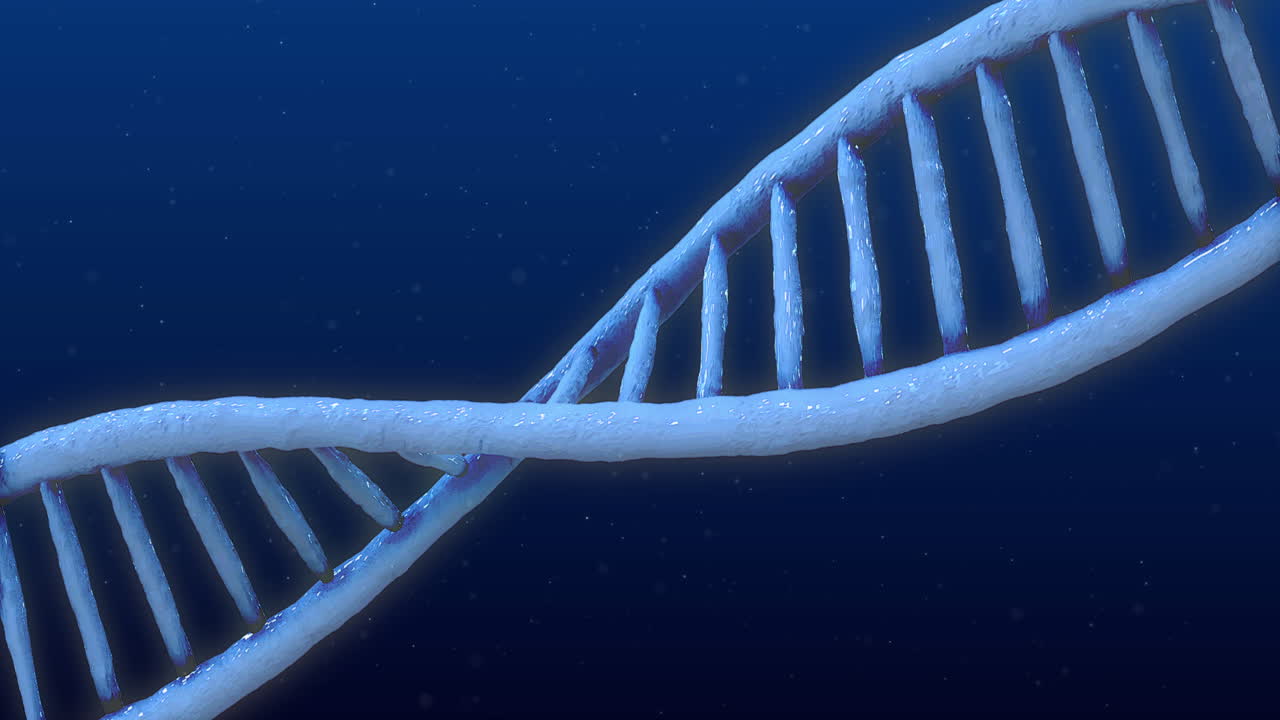 animación de la estructura del adn contra un fondo azul