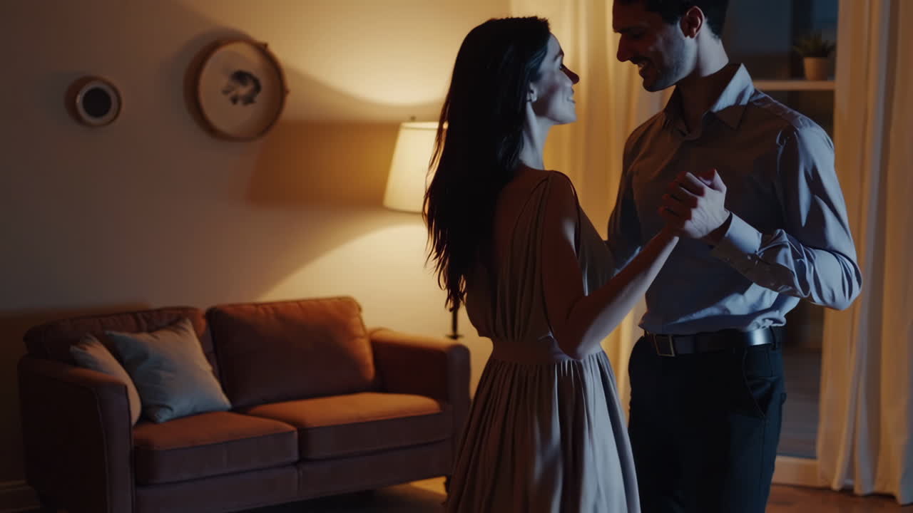 Couple Dancing in Living Room at Night