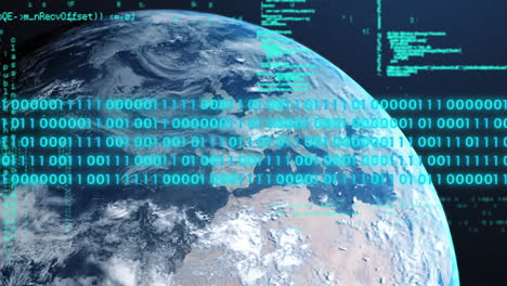 animación de codificación binaria y procesamiento de datos en todo el mundo