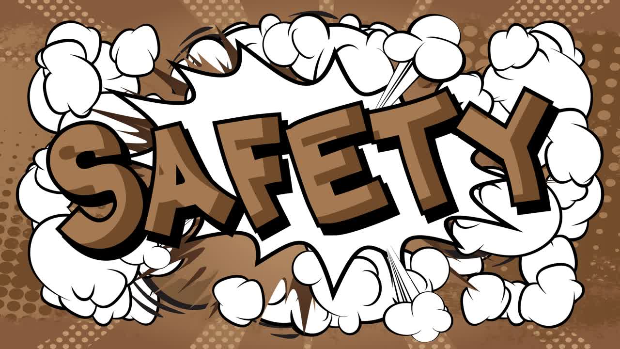 안전 모션 포스터: 4k 애니메이션 만화 책 단어 텍스트 이동