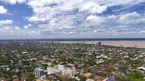 Aerial-panoramic-view-of-the-city-of-Posadas,-Misiones-in-Argentina