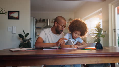 father helping daughter with homework at home