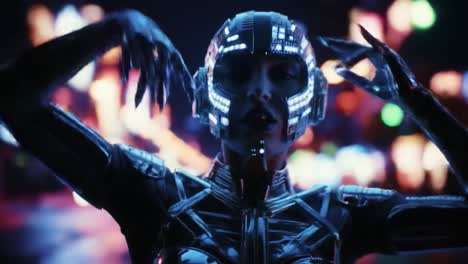 Cyberpunk Woman in Glowing LED Armor