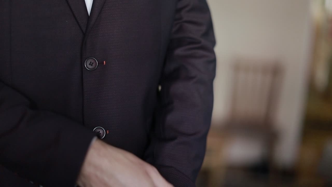 Groom In The Morning On The Wedding Day. Happy groom in beautiful suit in the morning