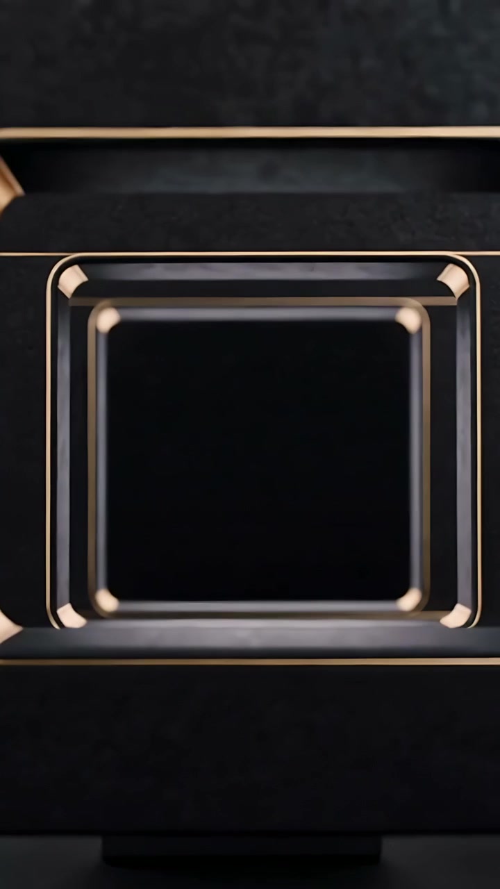 Vertical video: Motor activating sliding plate rising to close square opening in studio, gold trim
