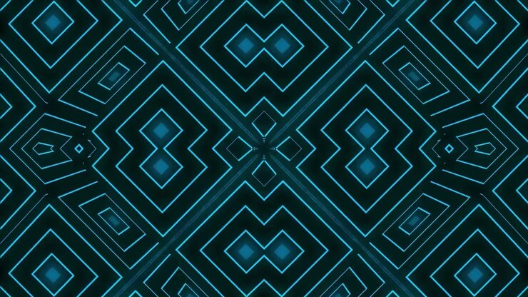 Abstract Geometric Kaleidoscope Pattern with Pulsing Neon Lights