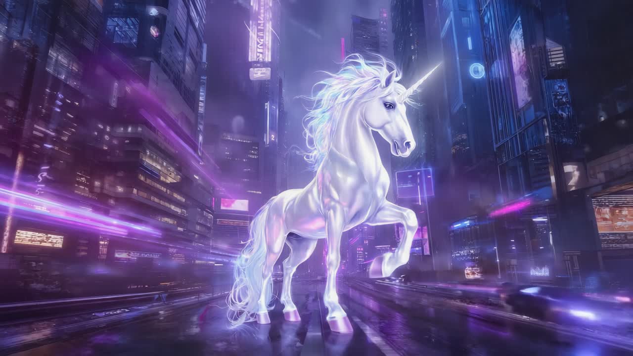 Cyberpunk Unicorn in a Neon City