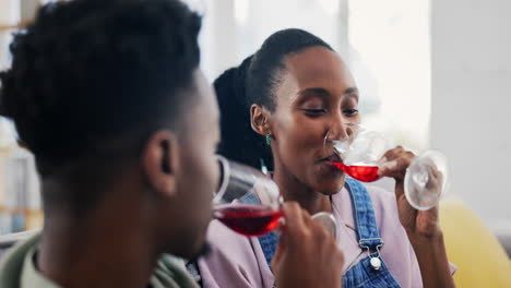 Toast,-black-couple-and-wine-glass-in-home