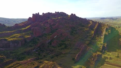 rock formations at mirador de bandurrias in peru with aerial drone orbital shot