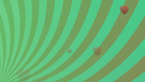 Animation-Von-Herzen,-Die-über-Einem-Rotierenden-Grünen-Hintergrund-Schweben
