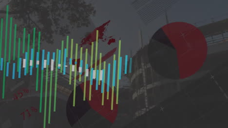 animation of financial data processing over construction site