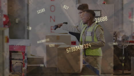 animación de números y procesamiento de datos sobre diversas personas que trabajan en el almacén