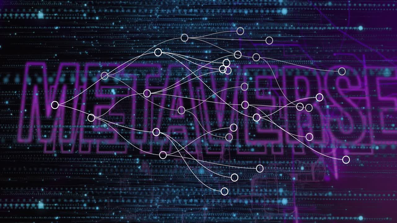 Animation of metaverse text, connections and data processing