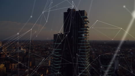 animación de redes de conexiones en el paisaje urbano