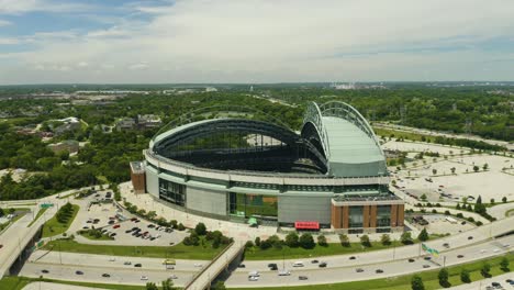aerial pullback revealing entire miller park
