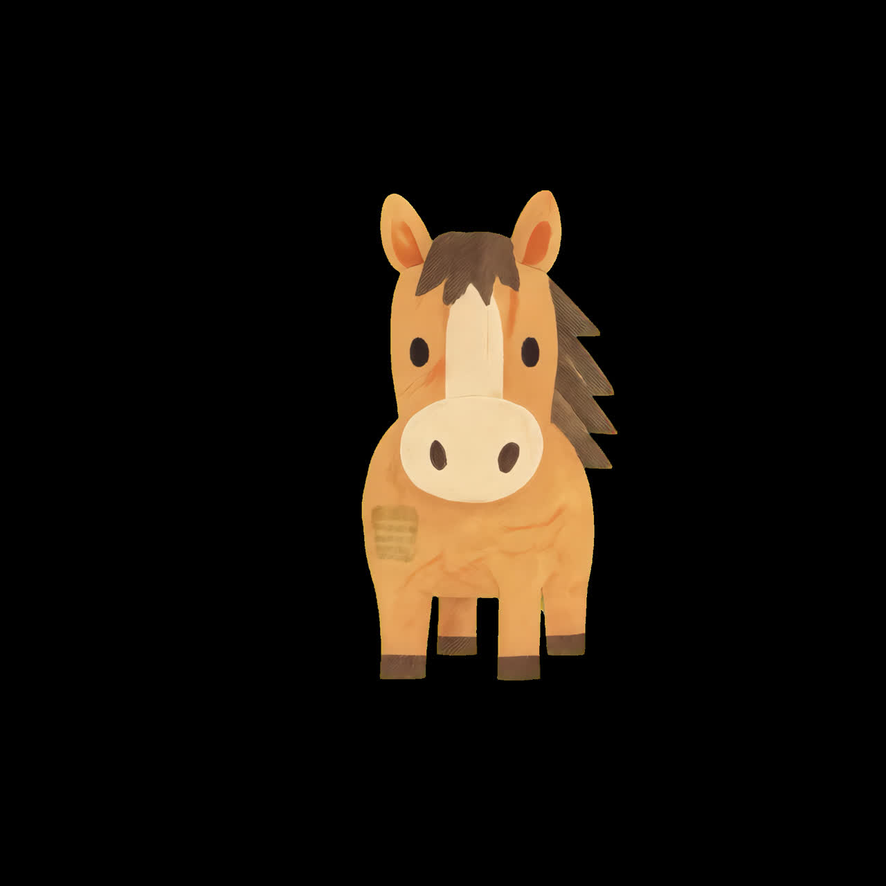 Cute cartoon horse illustration animation isolated asset, transparent 4K video, alpha channel