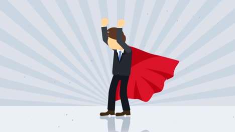 superhero standing on sunburst background. sun beam ray background. business concept. comic loop animation.