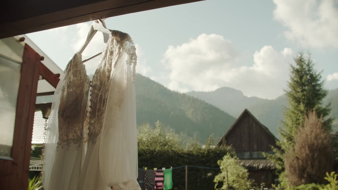 Bride dress on display outside