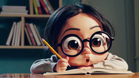 niña de dibujos animados estudiando