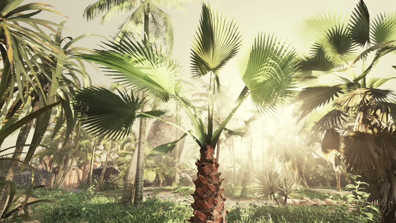 창의적인 열대 녹색 잎 자연 봄 개념