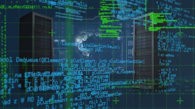Animation of servers and globe over data processing