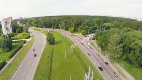 city intersection with park and forest