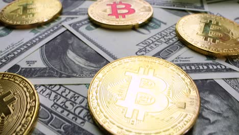 Gold-Bit-Coin-BTC-coins-and-dollar-bills.