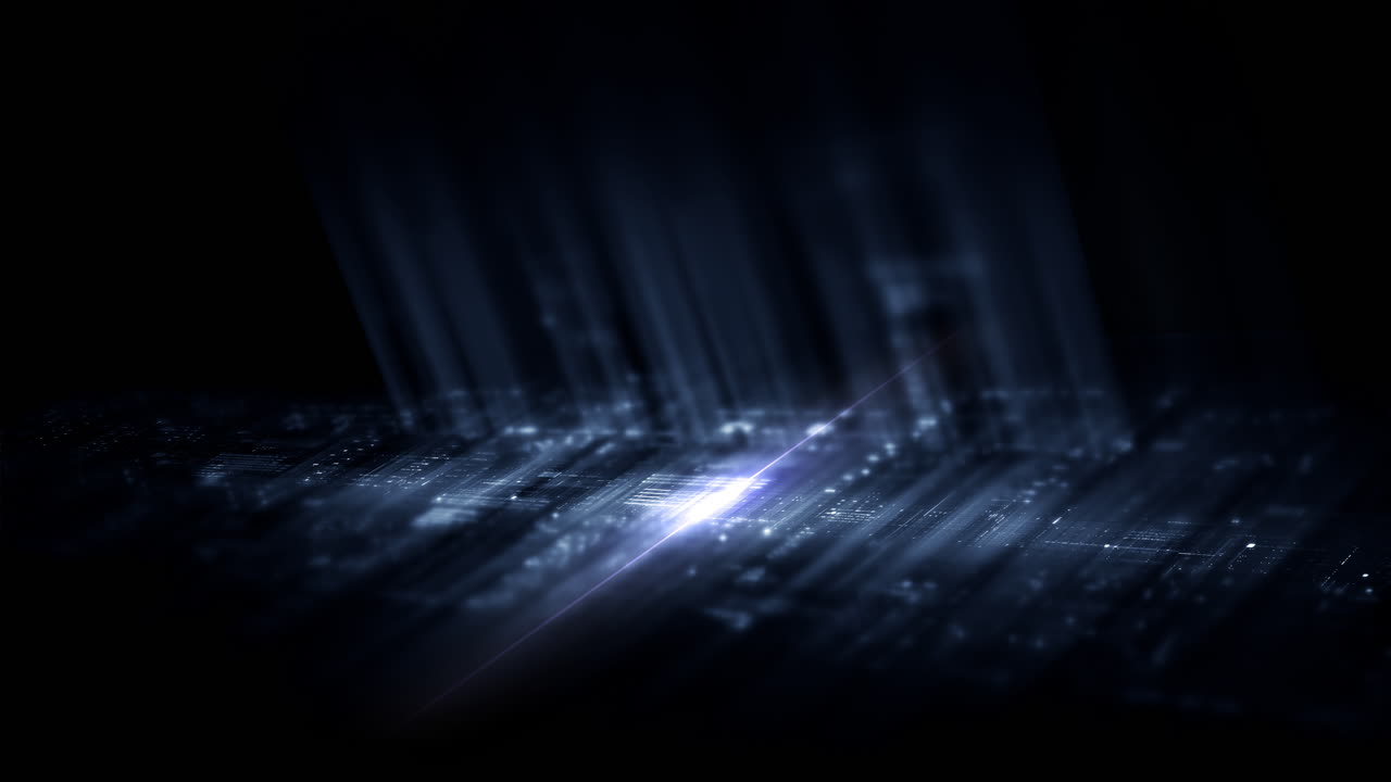 Matrice di display futuristica, telemetria di dati digitali hi-tech con numeri crittografati, sfondo dinamico del display per formato di visualizzazione dello schermo desktop del computer