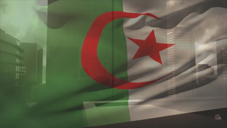 animating algerian flag over cityscape with modern buildings