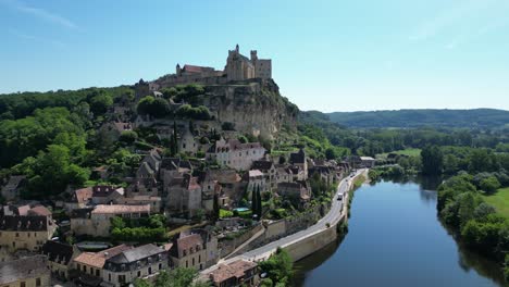 beynac-et-cazenac france drone,aerial low angle panning shot