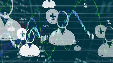 animación de iconos de personas sobre el procesamiento de datos financieros