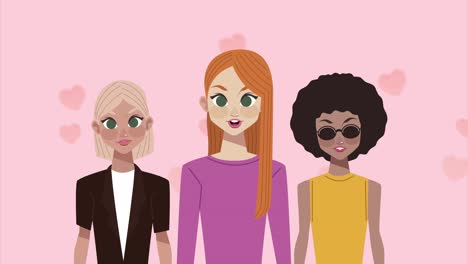 happy womens day animation with interracial girls