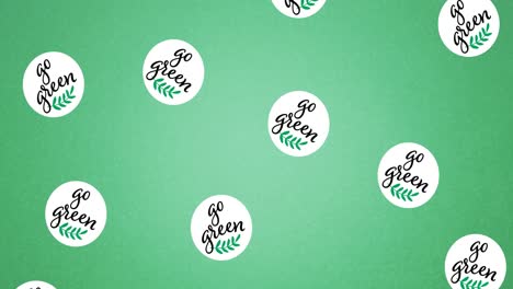 Animación-De-Múltiples-Logotipos-De-Hojas-Y-Texto-Verde-Que-Caen,-Sobre-Fondo-Verde