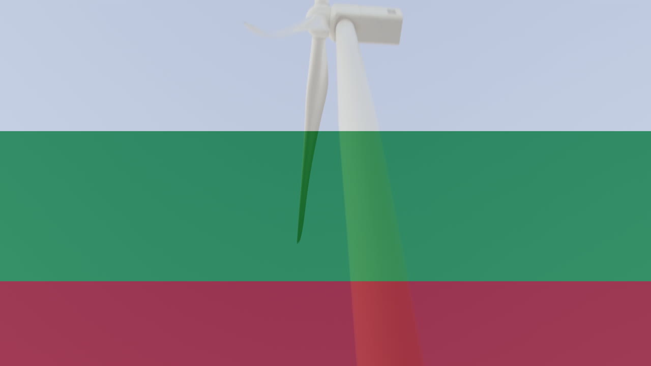 animación de la bandera de bulgaria sobre una turbina eólica