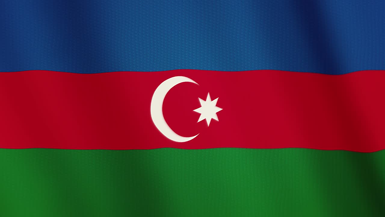 Animación de la bandera de Azerbaiyán ondeando. Pantalla completa. Símbolo del país.