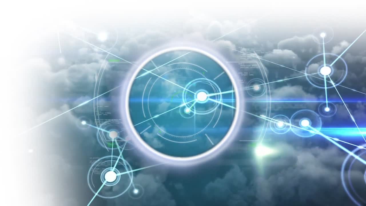 구름 위의 연결의 원과 네트워크의 애니메이션