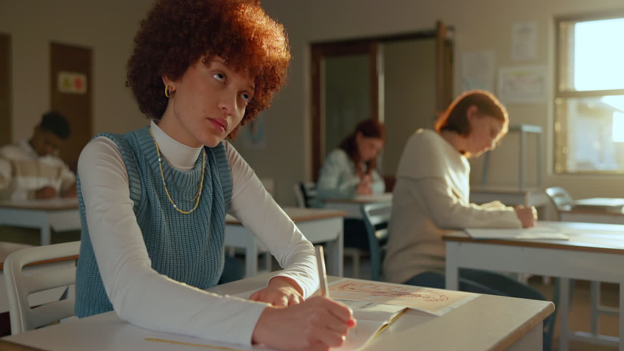 Students taking a test in a classroom