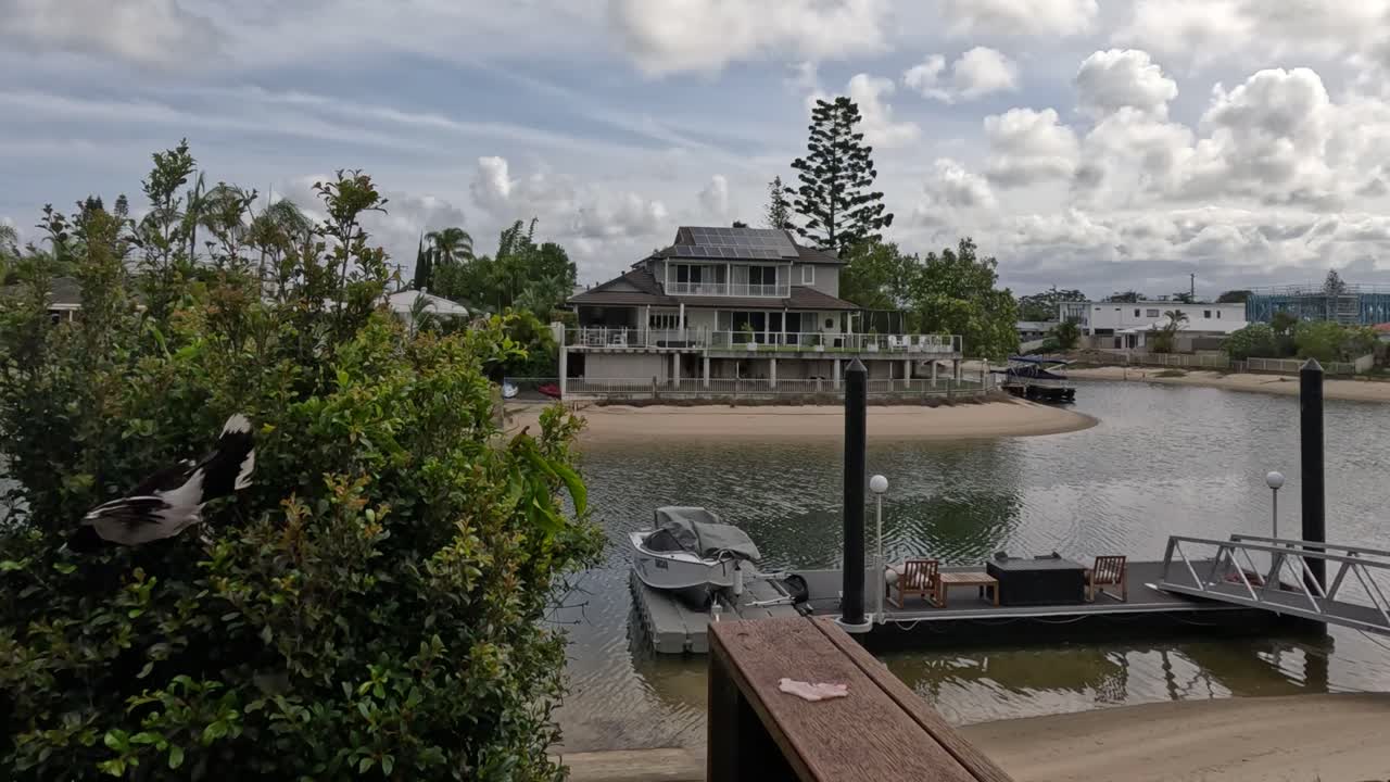 새가 레일링에서 공중으로 날아갑니다.