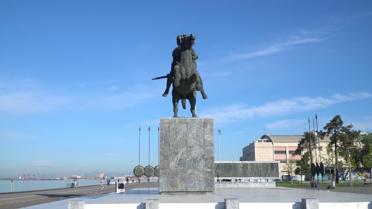 Dolly shot of Alexander the Great in Macedonia Thessaloniki Greece.