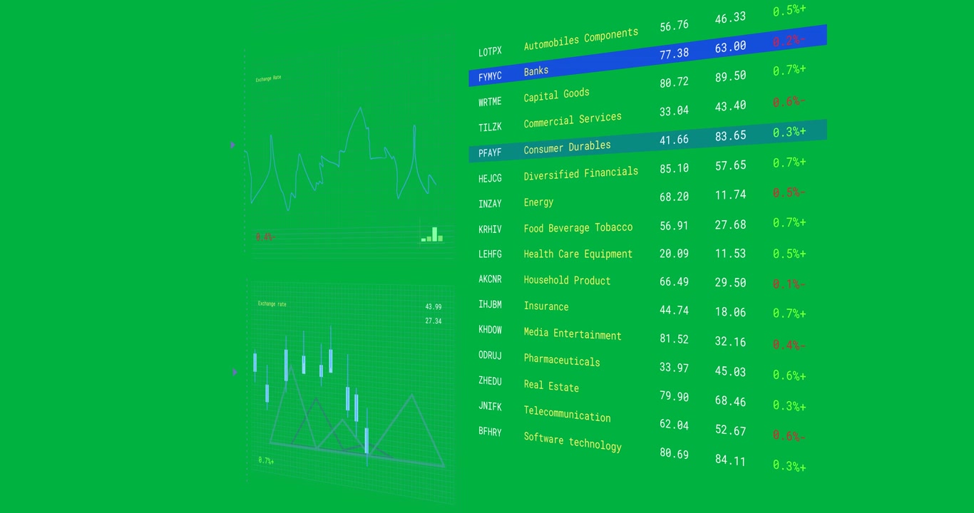 Animation of stock exchange financial data processing on transparent background