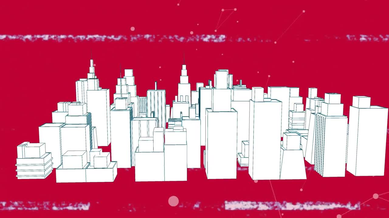 Animazione di schermo con glitch su disegno di paesaggio urbano 3D