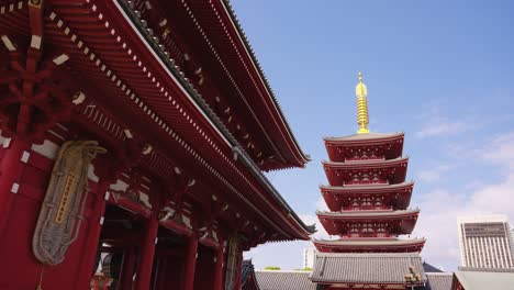 asakusa shrine in tokyo, red pagoda and temple on sunny day in japan