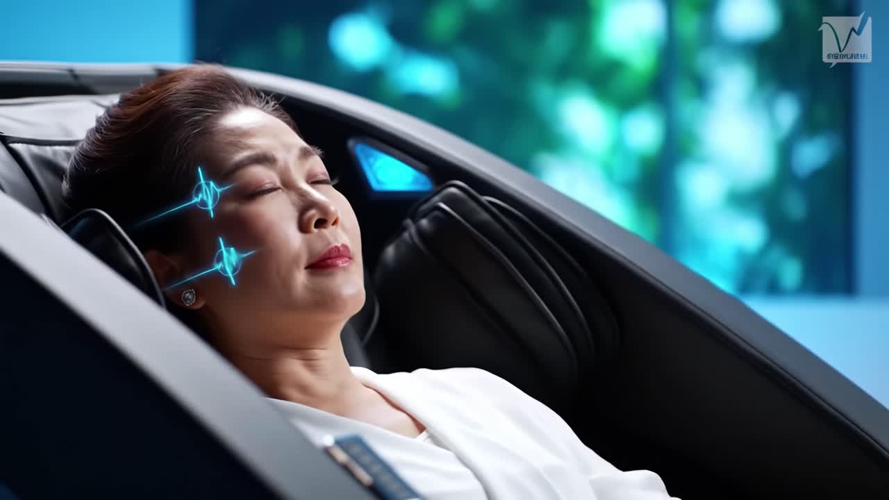 Woman Relaxing in a Modern Massage Chair